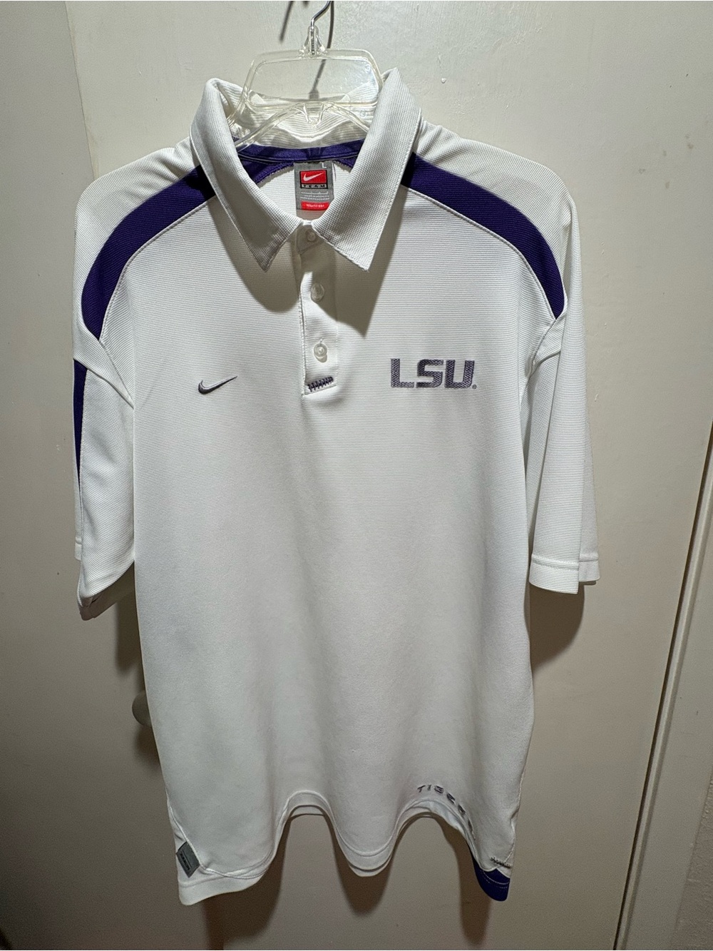 Nike White Polo with Purple LSU Accents